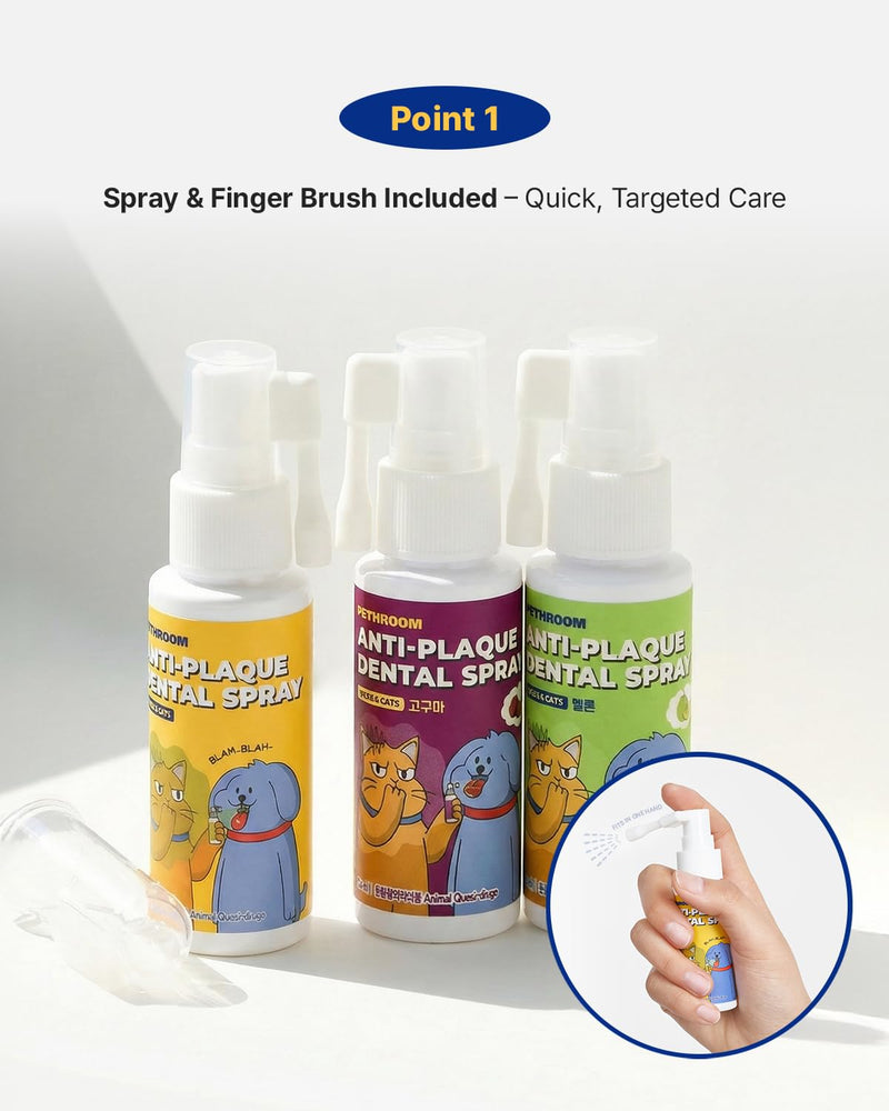 PETHROOM Anti-Plaque Pet Dental Spray – Melon Flavor, EWG Verified, Fresh Breath Oral Care, Eliminate Bad Breath, Reduce Plaque & Tartar Buildup, 1.0 Fl Oz