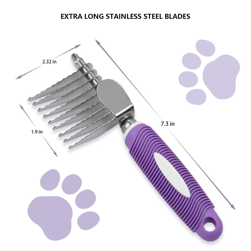 Detangling Pet Comb for Dog & Cat, Grooming Comb with Long & Short Stainless Steel Teeth, Safely Remove Knots & Tangles for Healthy Shiny Coat, Gentle Effective Detangling Tool for Pet Hair (Violet) Violet - BeesActive Australia