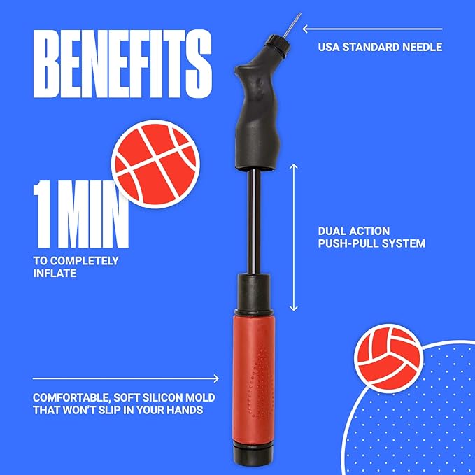 (Sportsbit) Sportbit Ball Inflator, Portable, Includes 5 Inflator Needles, E-Book Included, For Basketball/Soccer/Rugby/Volleyball Balls - BeesActive Australia