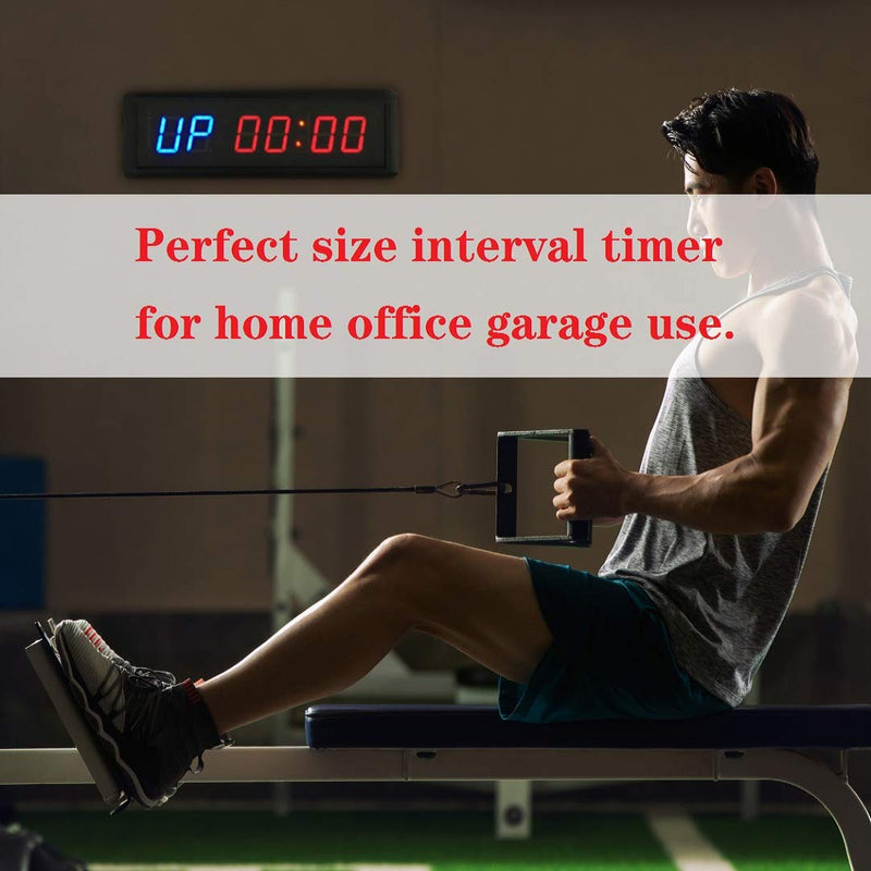 Gym Timer Clock Digital Interval Tabata Workouts Fitness Wall Small with Remote Home Garage Office Jujitsu School Referee Studio Church Service (Two Blue+Four Red 1.5") Two Blue+four Red 1.5"