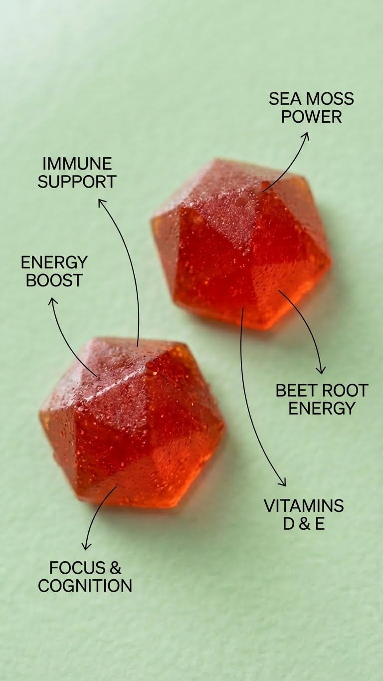BDE Wildcrafted Sea Moss Gummy Maca Root, Beets, Lions Mane Mushroom, Vitamin D + E - Vegan Collagen, Zinc, Immunity & Detox, Gut Health - 60 Count 60 Count (Pack of 1)