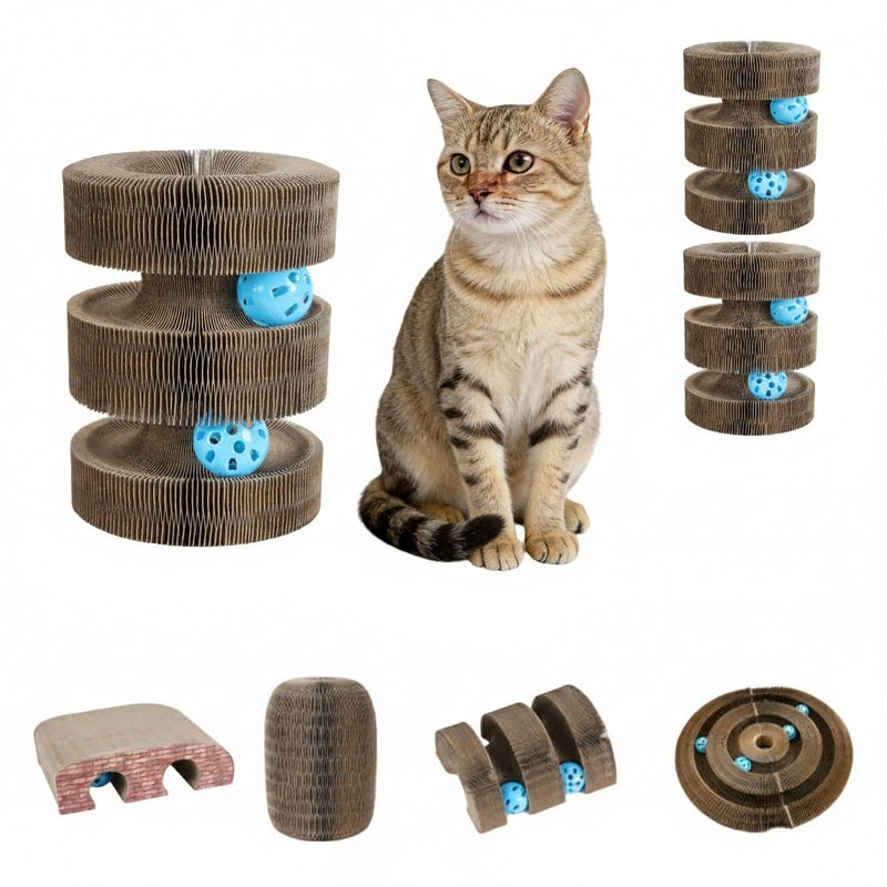 2pcs Collapsible Cat Scratcher Cardboard - Magic Organ Cat Toy with Ball, Turbo Track Interactive Scratcher for Indoor Cats, High Density Recyclable Scratching Pad for Claw Care & Play Bridge 2 Large - BeesActive Australia