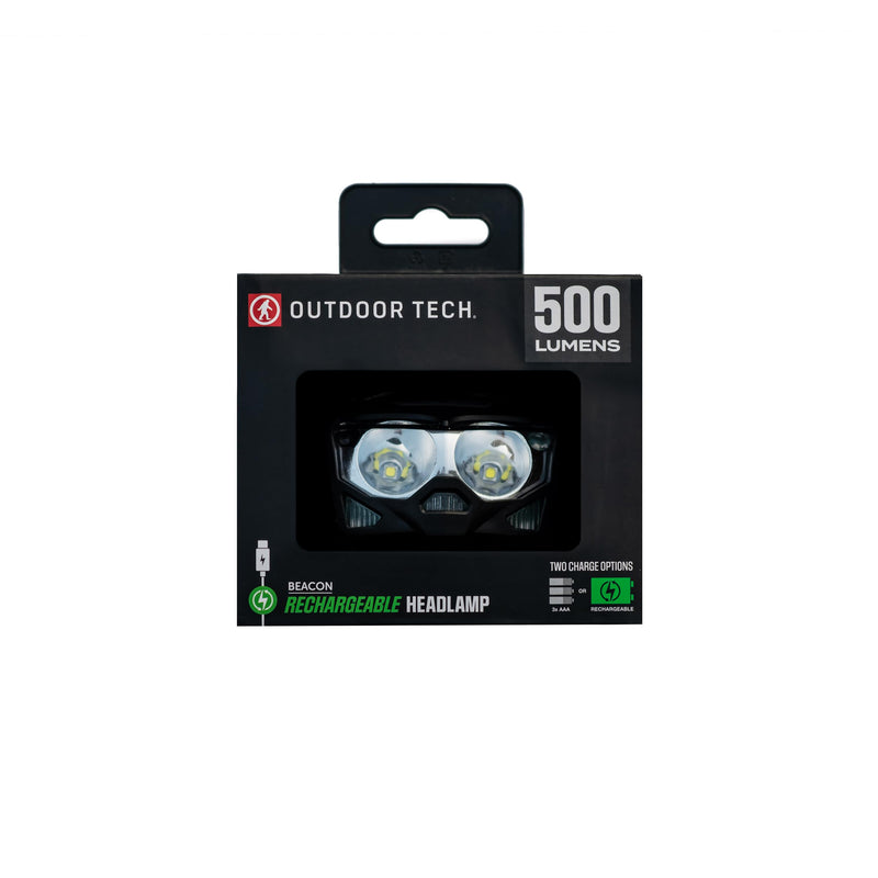Outdoor Tech Beacon 500 Lumen Headlamp – Lightweight Ultra-Bright LED Camping Essentials, IPX4 Waterproof, Rechargeable Battery (Included) or 3 AAA Batteries (Sold Separately)