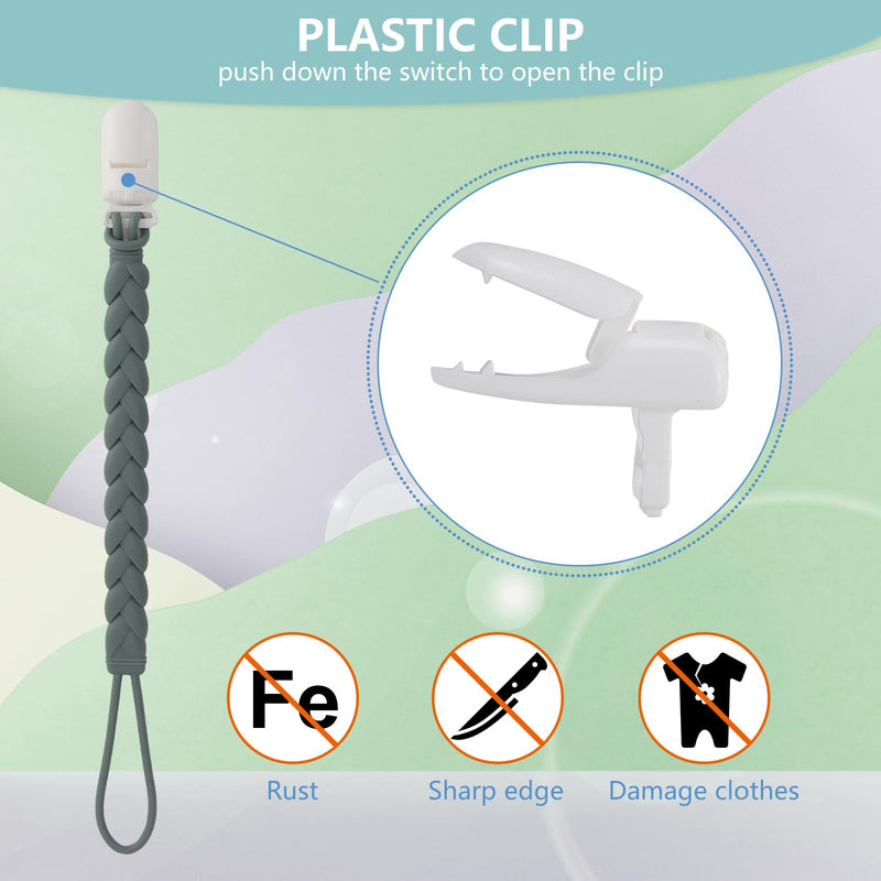 Stylish Silicone Pacifier Clips 4-Pack for Baby Boys and Girls, Woven Rope Flexible Design, Rust-Free Holders for Teething Relief and Baby Essentials, Safe for Newborns (Grey) 4-Pack Weave, Grey