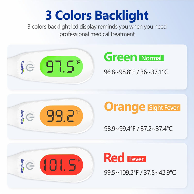 8 Seconds Digital Oral Thermometer for Adults and Kids, Accurate Baby Thermometer with Fever Alarm and 3 Color Backlit Medical Basal Thermometer for Rectal, Underarm