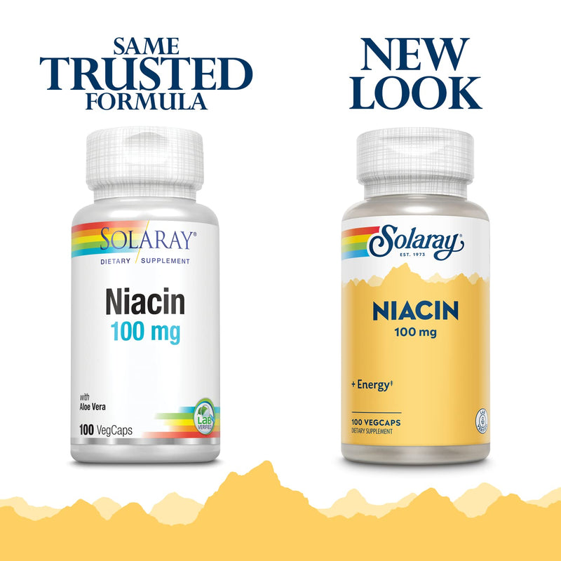 Solaray Niacin 100mg, Nervous System Support, 100 Veg Capsules | Vitamin B3 Niacin Supplement for Women & Men, Supports Cellular Health