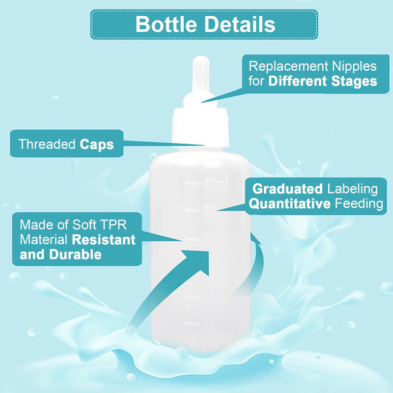 Bottle Kit 60ml Pet Feeding Bottle, pet Feeding Tool, Newborn Animal Feeder Practical, Replacement Pet Bottle with 10pcs Nipples - BeesActive Australia