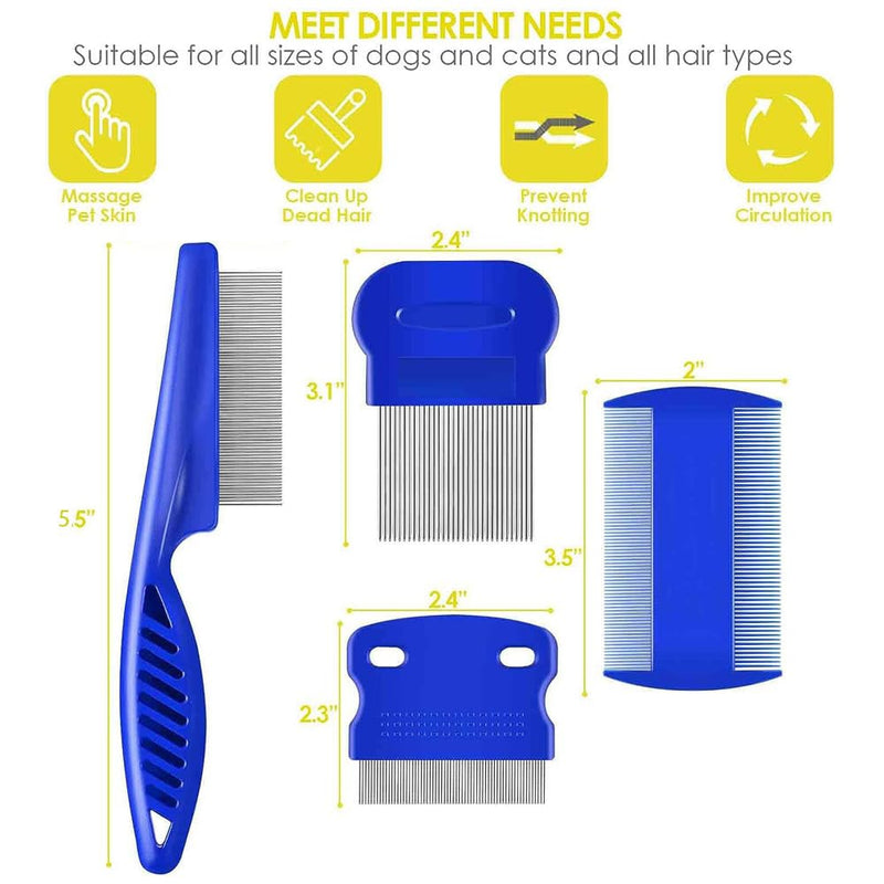 Pack of 4 cat dog flea comb, lice comb, flea comb for removing fleas, metal teeth lice comb, flea tear stain remover comb, pet comb stainless steel lice comb - BeesActive Australia