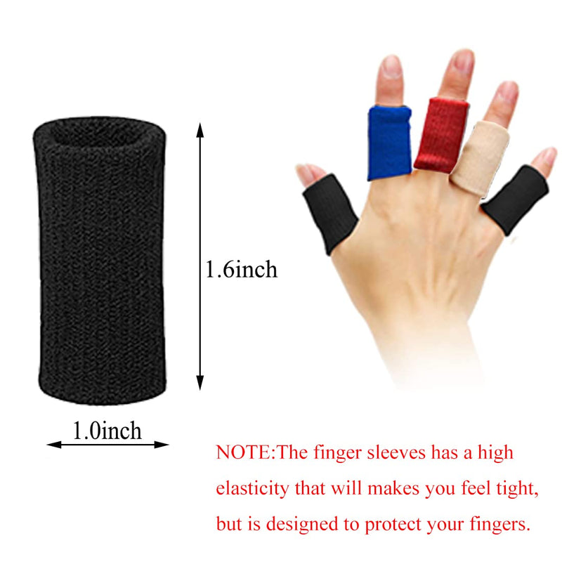 ELANE 40 Pcs Finger Sleeves Protectors,Finger Sleeves for Arthritis Trigger Finger Splint for Thumb,Finger Brace for Arthritis Pain and Support (Black,Blue,Red,Beige) Black+Blue+Red+Beige