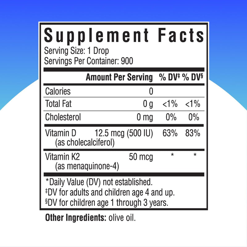 Seeking Health Vitamin D3 + K2 Drops - Liquid Vitamin D & K Supports Immune System Function & Bone Health - Aids Calcium Absorption - Aids Healthy Blood Flow & Circulation - 1 Fl oz (30 ML)