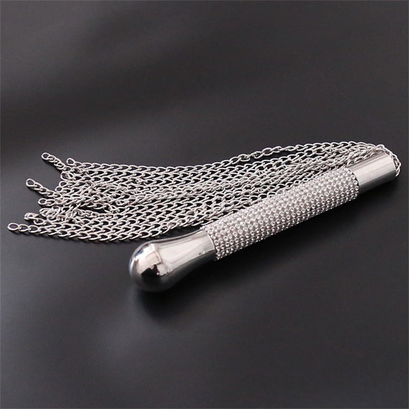 BDSM Metal Chain Whip Diamond Handle Aluminium Flog Flogger Fetish Slave Sub Sex Toy Bondage SM Ass Spanking Bondage Slave for Beginner Silver one size - BeesActive Australia