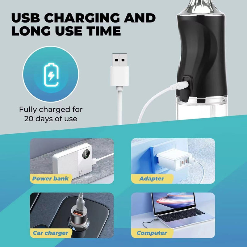 Water Dental Flosser Teeth Pick Portable Cordless Oral Irrigator Rechargeable Travel Irrigation Cleaner 3 Modes 4 Jets IPX7 Waterproof Electric (Black) Black