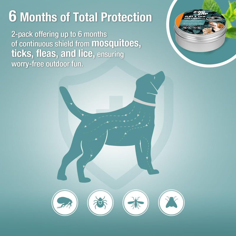 Flea & Tick Collar 2-Pack Gray, Protects from Biting Insects, Adjustable Fits Both Dogs & Cats, Built-in Plant Based Formula, Slow Release Lasting Protection, Waterproof Grey - BeesActive Australia