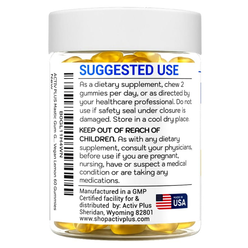 Mastic Gum Stomach Soothe - Stomach Relief h Pylori Support 4 in 1 Mastic Gum Probiotics Zinc Carnosine DGL Licorice Extract - Gut Lining Health Lemon 60 Vegan Gummies
