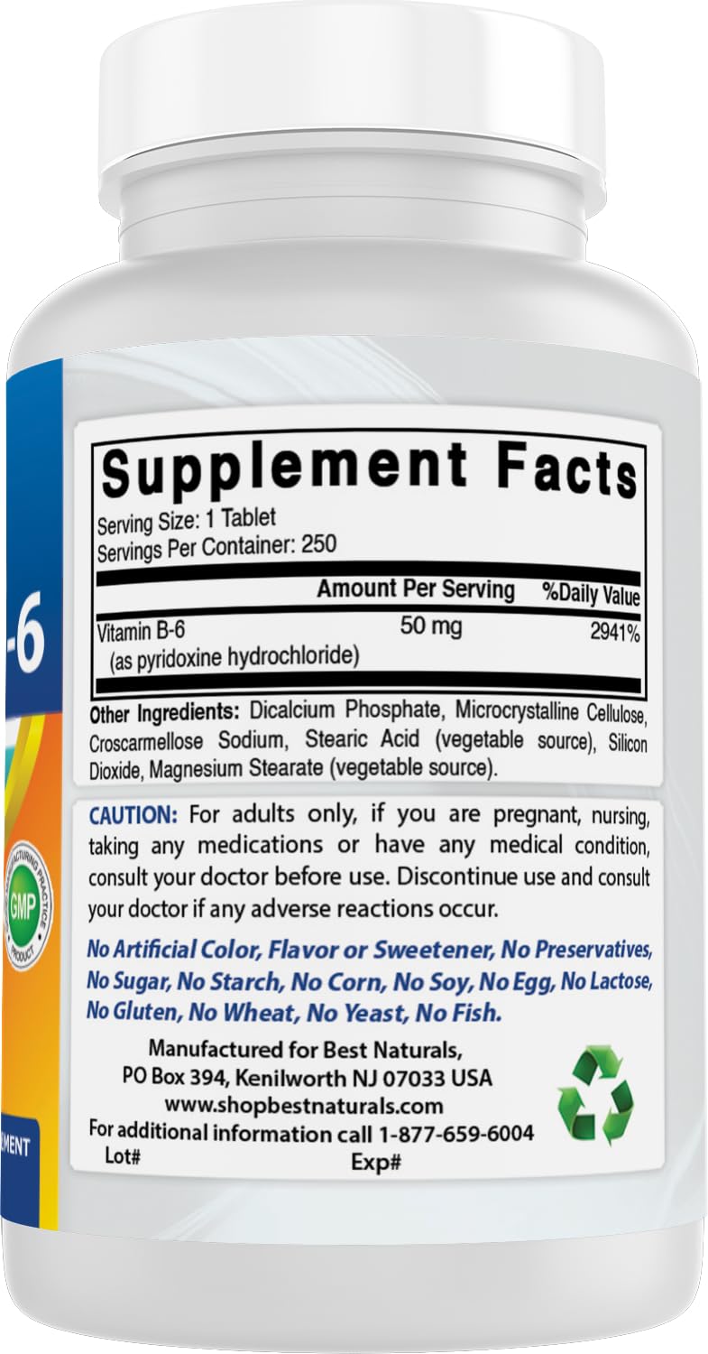 Best Naturals Vitamin B6 50 mg 250 Tablets (250 Count (Pack of 2))