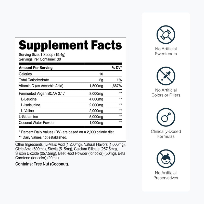Transparent Labs BCAA Glutamine - 8000 mg of BCAA Powder Per Serving with L Glutamine for Post Workout Recovery, Muscle Growth, & Increased Endurance - 30 Servings, Tropical Punch 1.29 Pound (Pack of 1)