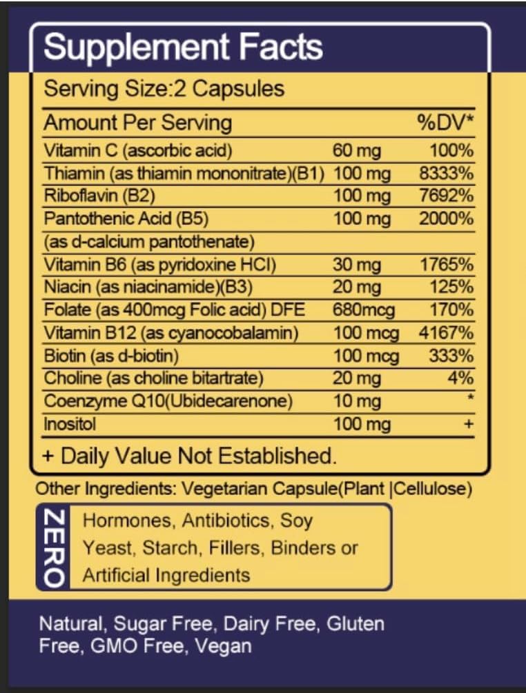 TheraSuva Vitamin B-Complex + CoQ10 + Vitamin C - Max Strength Supplement for Energy, Metabolism Support, 2 Month Supply, 120 Softgels