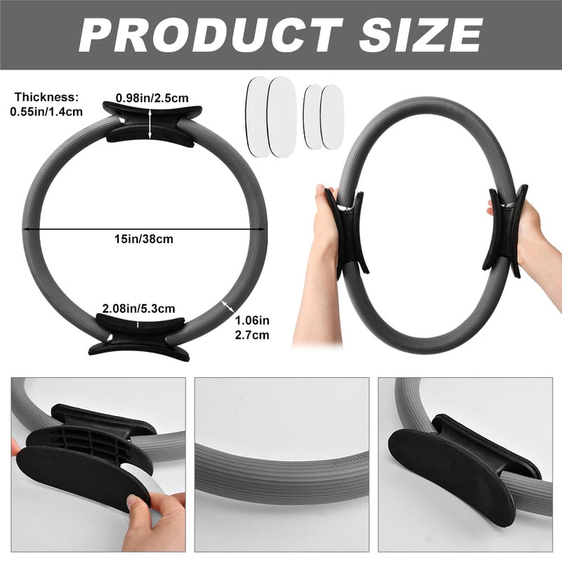 15" Pilates Ring, Dual-Grip Pilates Ring Lightweight Circle Yoga Rin-g for Enhance Thigh and Arm Strength, Body Exercise Tool for Home Gym Gray