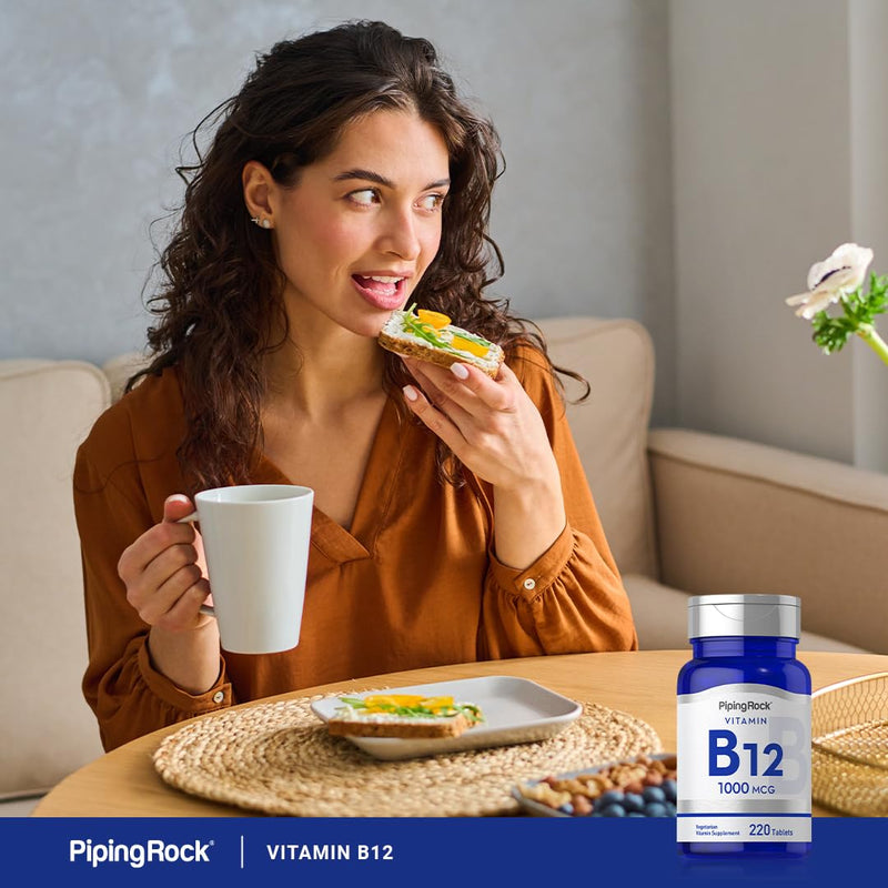 Piping Rock Vitamin B12 1000 mcg | 220 Tablets | as Cyanocobalamin | Vegetarian, Non-GMO, Gluten Free Supplement