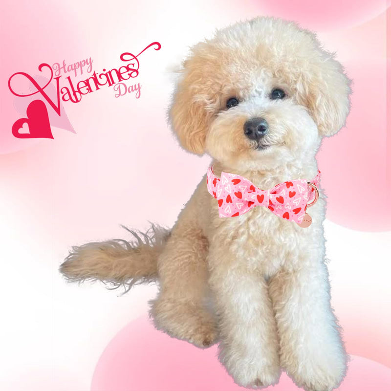 Valentine’s Day Dog Collar with Bow Tie, Red Heart Bowtie Collar with Metal Buckle, Valentine’s Day Gift Pet Collar for Puppy Girl Boy Dog or Cat, Wedding Dog Collar, XS, Neck 8-12in RedWhiteLove-C - BeesActive Australia