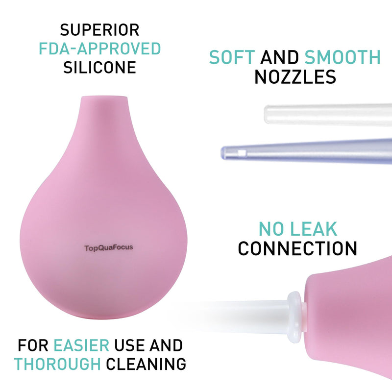TopQuaFocus 8oz Enema Bulb Kit Anal and Vaginal Douche Bulb for Men Flushing System Enemas Silicone Bulb 4 Replaceable Tips (Pink, 224ml) Pink