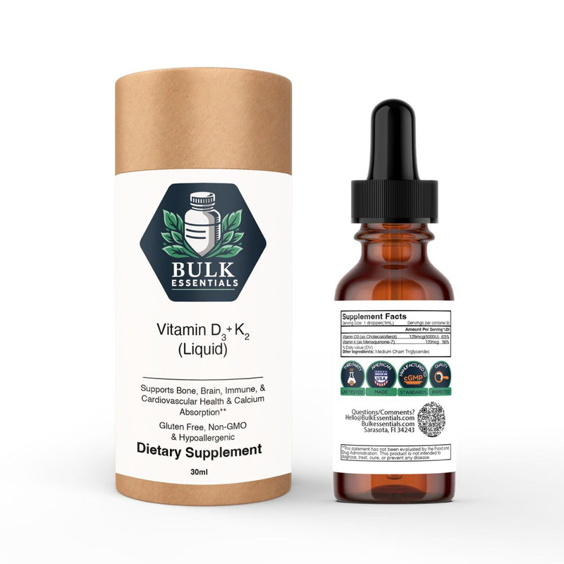 Pure Vitamin D3+K2 Drops with MCT Oil, 5000 IU D3 & 120mcg K2, 30ml | Supports Bone & Immune Health, for Women & Men, Non-GMO & Gluten-Free, USA Made