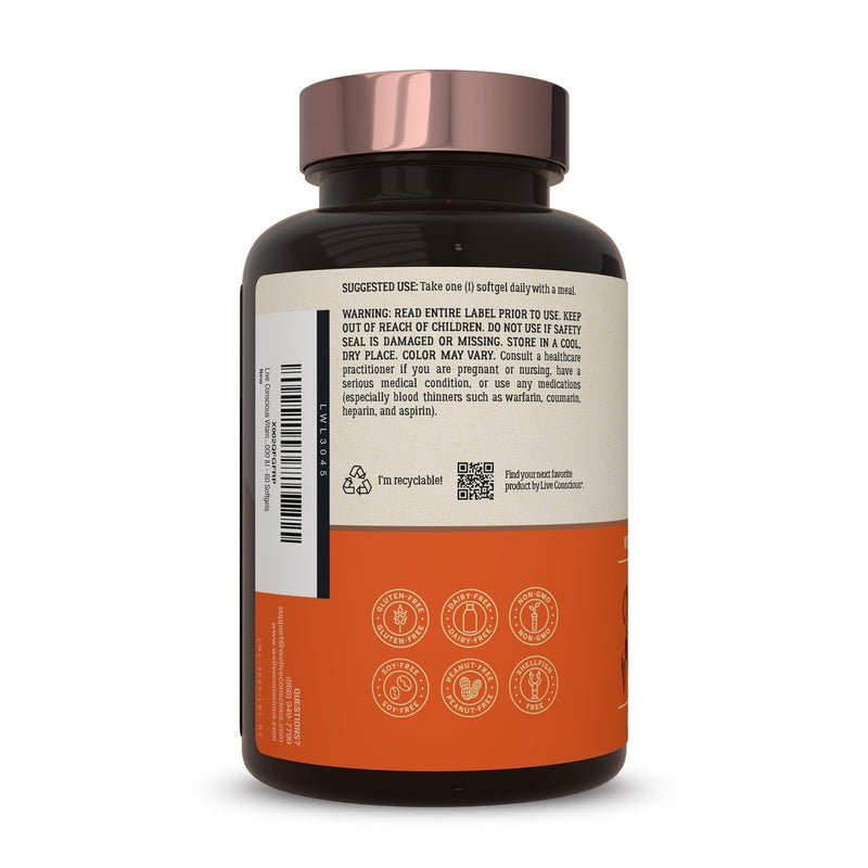 Live Conscious Vitamin K2 MK7 with D3 Supplement | Bone & Heart Health Support - Patented Vitamin K & Vitamin D3 5000 IU (2-Pack) 60 Count (Pack of 2)