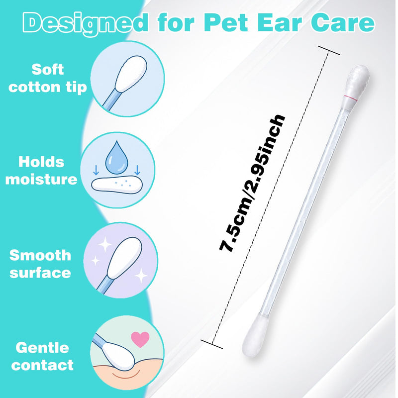 50 Pcs Pet Ear Cleaner Cotton Swabs for Dogs and Cats, Liquid-Filled Ear Cleaning Sticks for Removing Dirt, Wax and Odor, Gentle Ear Care for Dogs Cats and Small Pets