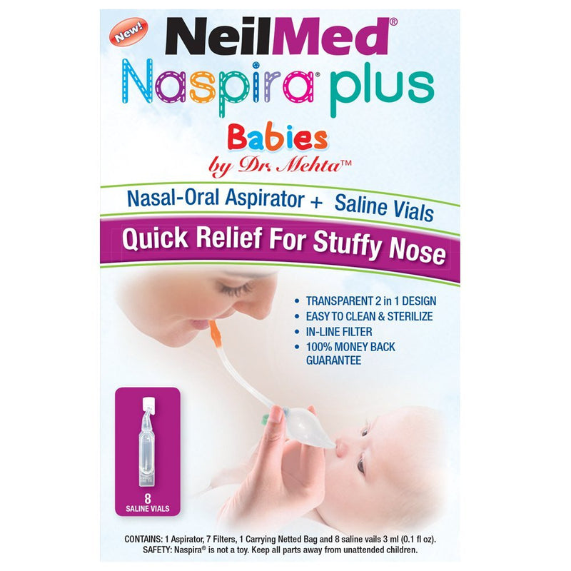 NeilMed Naspira Plus Nasal Oral Aspirator, 1 Count with saline ampoule(8) 1 Count (Pack of 1)