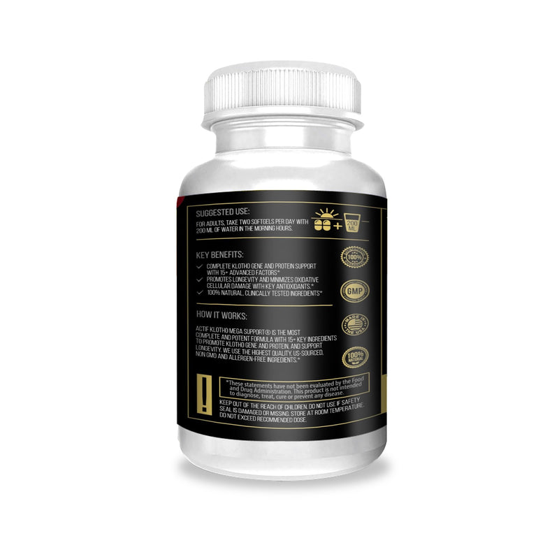 ACTIF Klotho Mega Support with 20+ Advanced Factors for Longevity Support - Non GMO, Made in USA, 90 Count