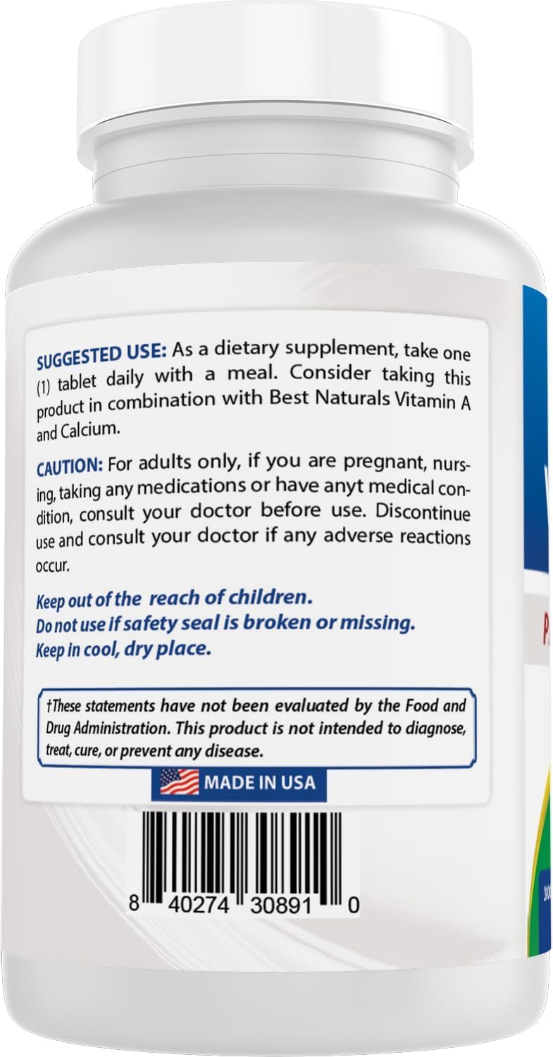 Best Naturals Vitamin D3 10000 IU – 300 Tablets – Made in USA, Non-GMO, Gluten Free, No Artificial Color, Flavor or Preservatives – Dietary Supplement
