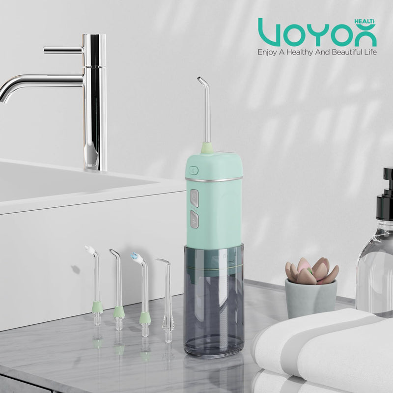 VOYOR-HEALTH Portable Water Flosser Cordless, Mini Travel Oral Irrigator with Telescopic Water Tank, IPX7 Waterproof Water Dental Flosser for Teeth Cleaning Braces & Dental Care WF510 (Light Green) Light Green