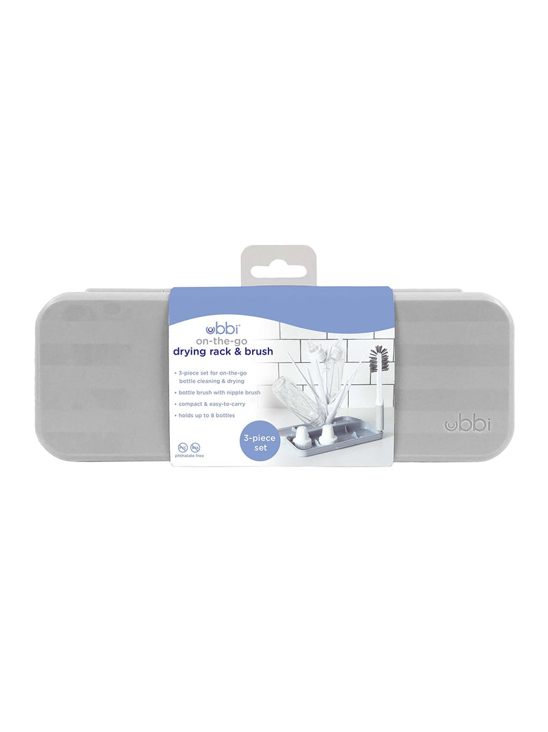 Ubbi On-The-Go Drying Rack and Brush Set, includes Travel Case and Bottle Brush for Compact Storage, Holds Up to 8 Bottles, Baby Travel Accessories, Gray Gray Drying Rack & Brush - BeesActive Australia