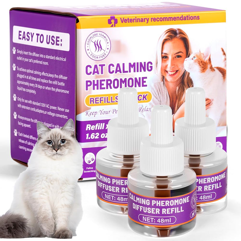 OSDUE Cat Calming Plug In Refiils, 3 Pack Pheromone Diffuser Refiils for Cats Relaxation, Anxiety Relief & Stress Relief, Calming Diffuser Refiil Kit for Cat, 90 Days 3 Refill