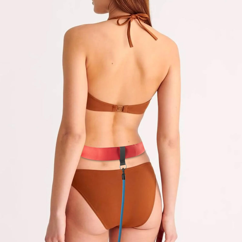 Swim Tether Resistance Belt Stationary Swimming, Pool Swim Bungee Training Belt, Swim Trainer Harness Belts for Adults Exercise Red