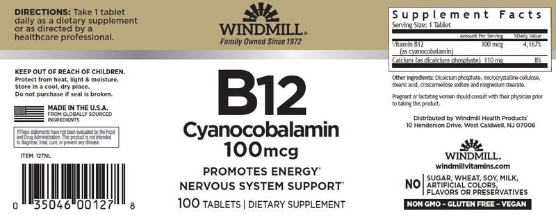 Vitamin B-12 TABS 100 Mcg WMILL Size: 100