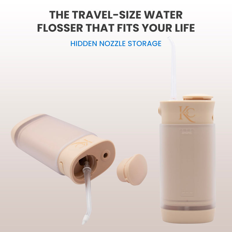 Portable Dental Water Flosser for Teeth, Gums, Braces, Travel-Friendly Oral Irrigator, Dentist Approved -95-Day Charge (Beige) Beige