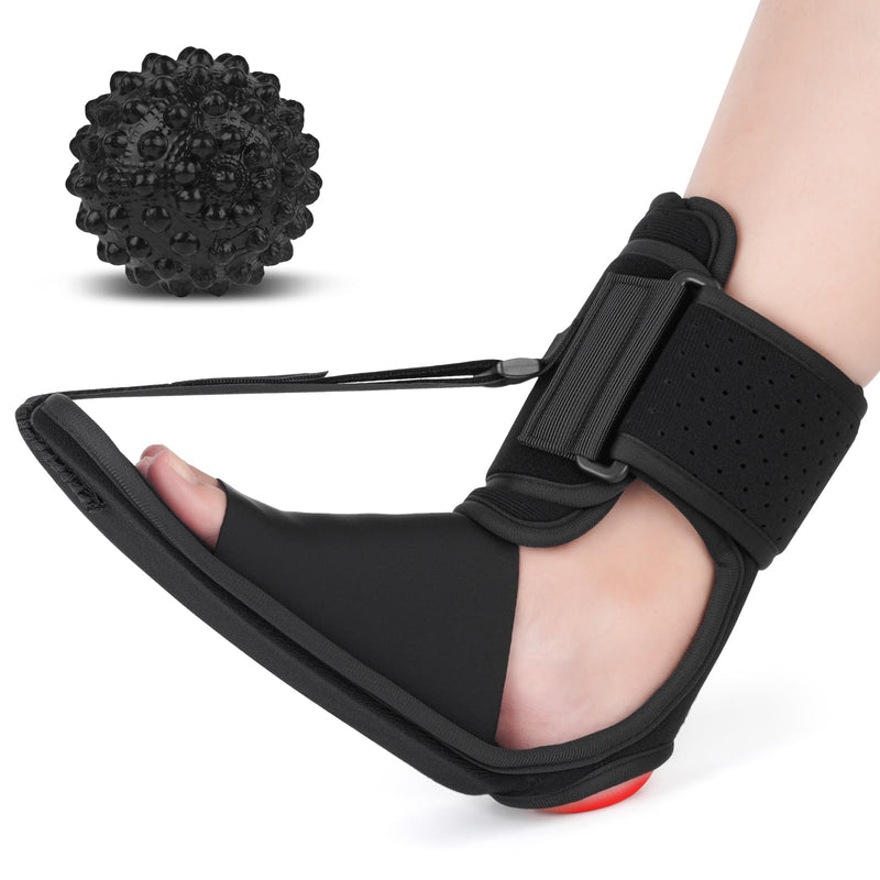Upgraded Plantar Fasciitis Night Splint with Massage Ball for Foot Pain Relief Causing by Plantar Fasciitis, Achilles Tendonitis, Heel Spur, Comfortable & Easy-to-use Brace for Men & Women, Black Medium Black-Medium - BeesActive Australia