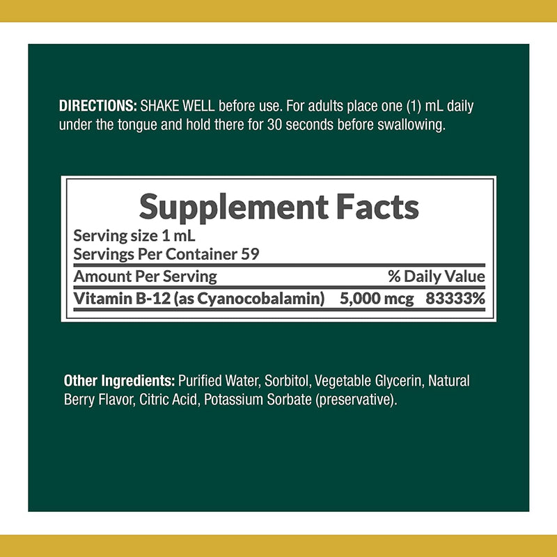 Nature's Bounty B-12 5000 mcg Sublingual Liquid Energy Health 2 oz (Pack of 2)