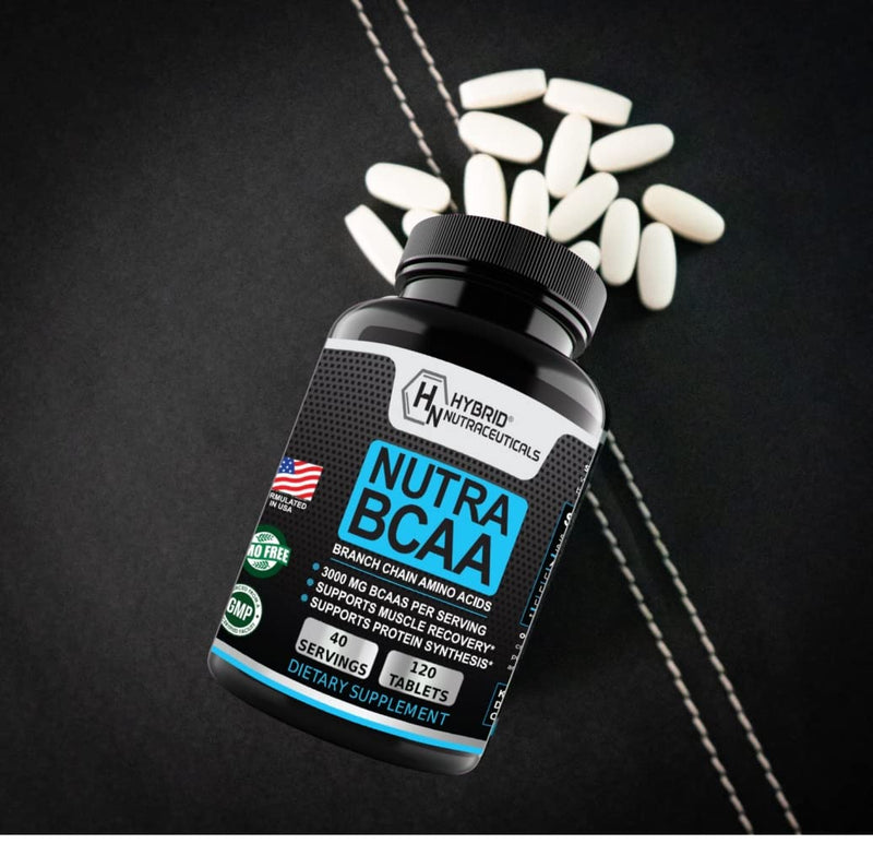 Hybrid Nutraceuticals Nutra BCAA 3000mg Branched Chain Amino Acids Supplements - Sugar Free Pre Workout, Non-GMO, Vegan: 120 Tablets 1