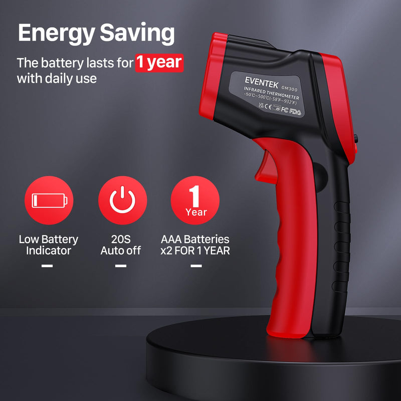 Eventek Infrared Thermometer Gun, Eventek -58°F~932°F Temperature Gun, Laser Thermometer Gun for Cooking, Pizza Oven, Candy, Griddle, Engine, Infrared Thermometer with Adjustable Emissivity & Max Min -58°F~932°F (-50°C~500°C) - BeesActive Australia