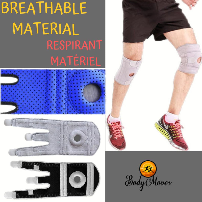 BodyMoves Kid's Knee Brace Support Plus Hot and Cold Ice gel Pack for stabilizing patella meniscus tear ligament injury prevention (SPORTY BLACK) SPORTY BLACK