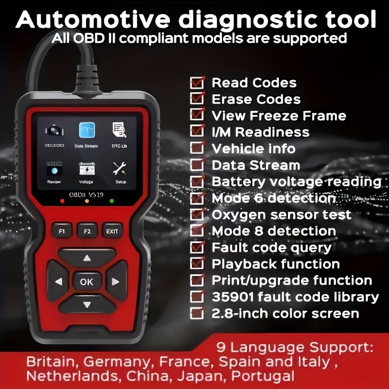 V519 OBD2 Scanner Diagnostic Tool, Car Code Reader with 35,901 Built-in DTC Lookup, Check Engine Light Reader, Live Data, I/M Readiness, Battery Voltage Test, for 1996+ Vehicles - BeesActive Australia