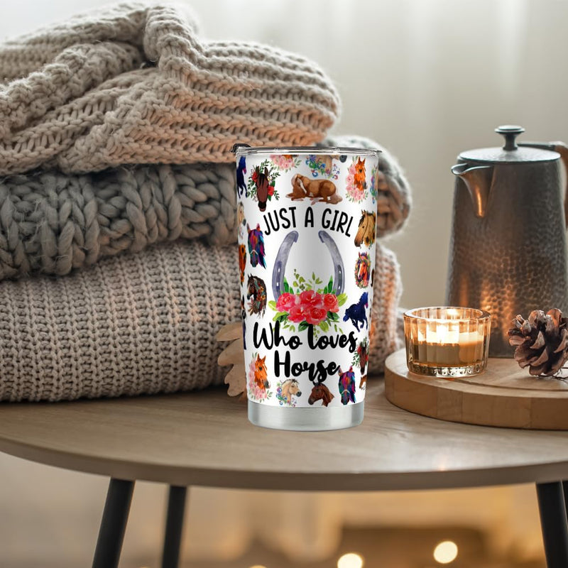 Horses Gifts for Girls Horse, Stainless Steel Tumblers 20oz, Horseshoe Gift For Dog Mom Horse Lover Cowgirl Equestrian Gifts, Just A Girl Who Loves Horses - BeesActive Australia