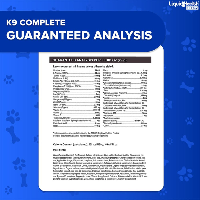 LIQUIDHEALTH Pets K9 Level 5000 Glucosamine Chondroitin Hip & Joint Formula & K9 Complete 8-in-1 Multivitamin for Dogs & Puppies - Pet Supplement Bundle for Joint Health, Mobility, Immune Support - PawsPlanet Australia