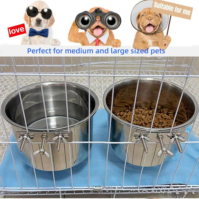 2 Pack Large Dog Water Food Bowls, Dog Crate Water Bowl No Spill, Water Bowl for Dog Crate Cage Accessories, Kennel Water Bowl Hanging, Stainless Steel Dog Bowls Dish Coop Cup for Large Medium Dog - BeesActive Australia