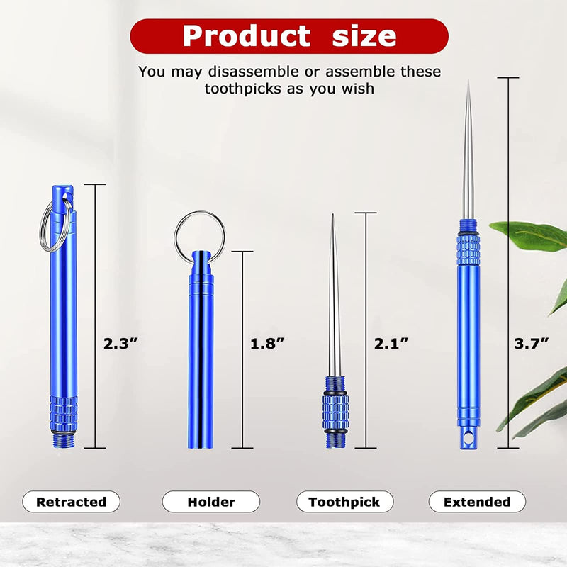 CHENGU 5 Pieces Metal Titanium Toothpicks Portable Toothpick Keychain with Protective Holder Stainless Steel Teeth Toothpick Reusable Toothpicks Pocket Toothpicks for Picnic Camping Traveling(Blue) Blue - BeesActive Australia