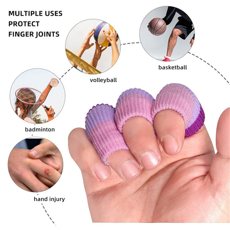 Finger Sleeves Protectors, 10 Pcs Finger Compression Sleeves Support Thumb Brace Finger Splint Sleeve, Elastic Sports Finger Sleeves for Trigger Finger, Knuckle, Arthritis, Basketball (Purple pink) Purple pink