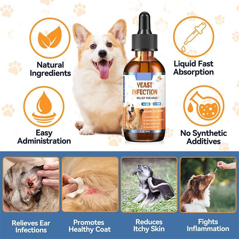 Carmelie Natural Yeast Relief for Dogs, Support Healthy Itch Relief, Ear Paw Discomfort Care, Itch Relief for Dog, Allergy Supports, Inflammation Relief for Dogs, 60ml Bacon Flavor 1PC