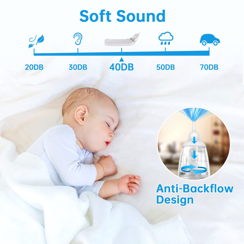 Nasal Aspirator for Baby, Electric Nose Aspirator for Toddler, Nose Sucker with Powerful Suction, Auto Nose Cleaner with 3 Silicone Tips, Adjustable Suction Level, Music and Light Soothing Function - BeesActive Australia